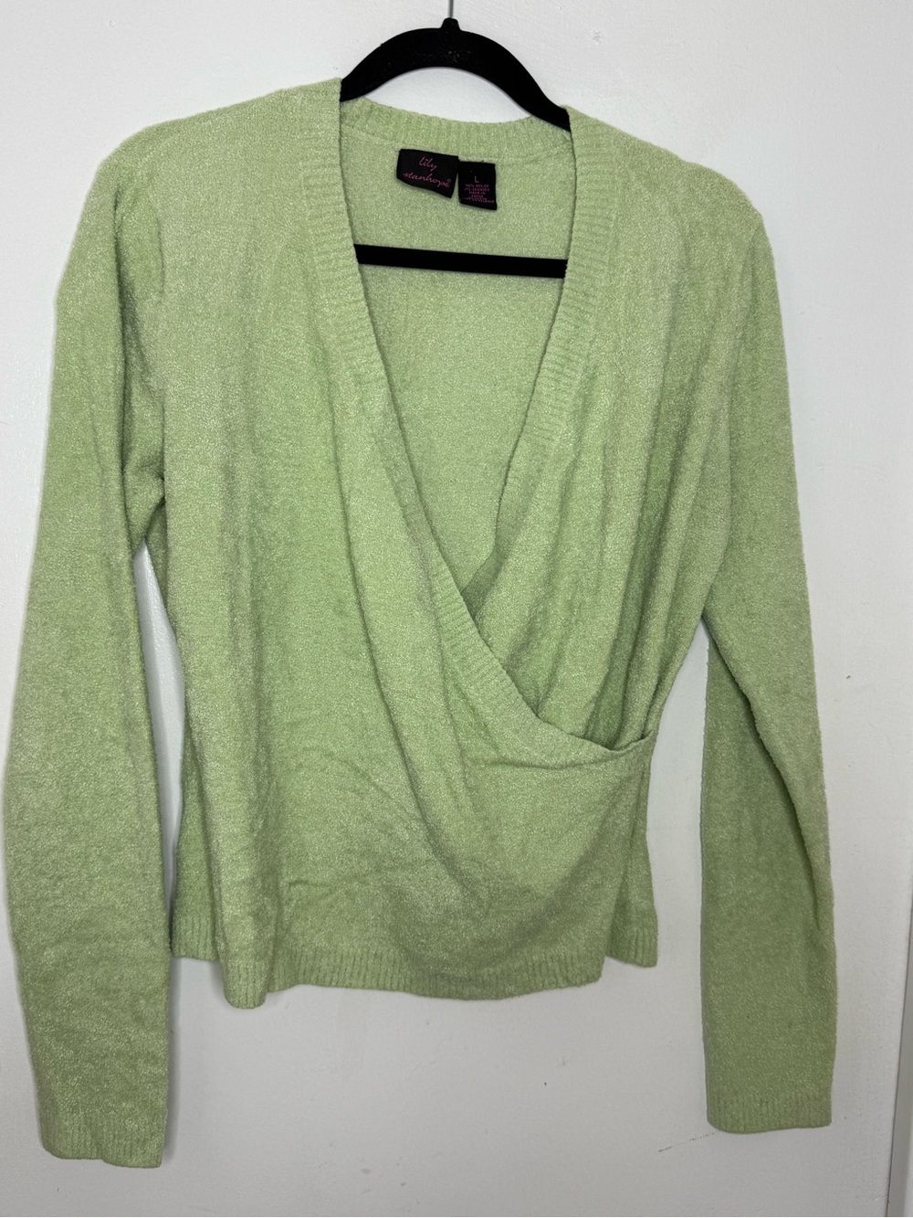 Lily Stanhope Pale Green Wrap V-Neck Sweater